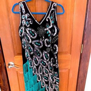 Black and Green Flapper style dress  NEW
